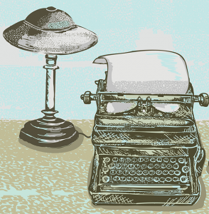 Old typewriter and lamp